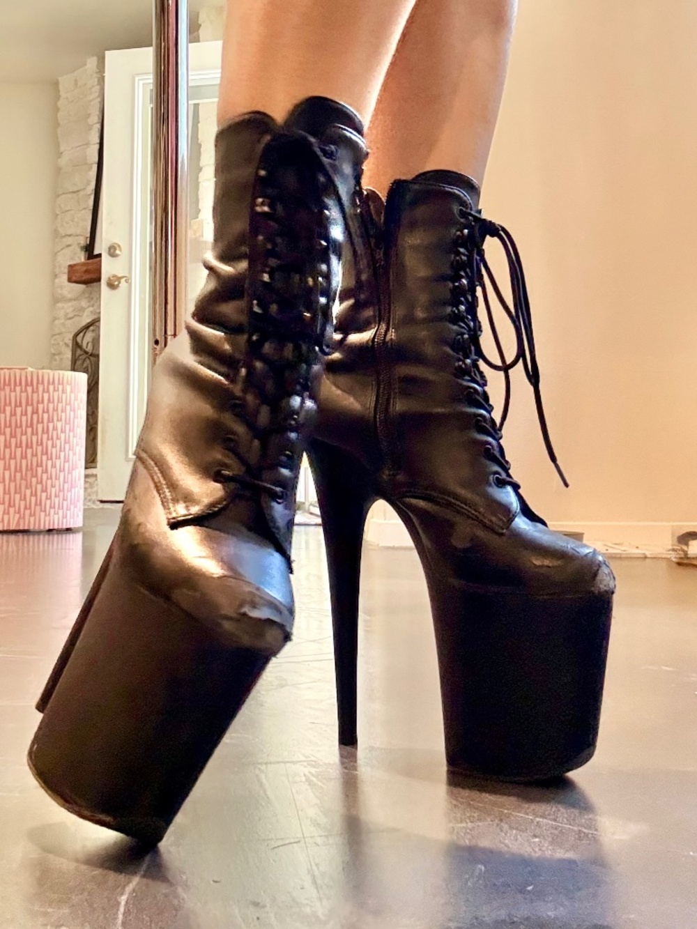 Pleaser Black Platform Boots Size 8, 8 inches, Well Worn